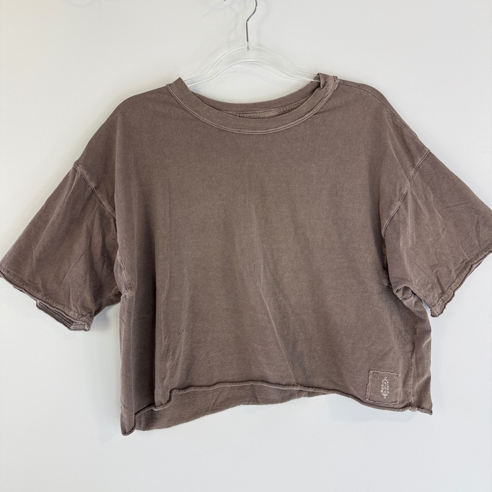FP Movement Laid Back Tee Womens Size Medium Brown Cotton Relaxed Raw Hem 13414